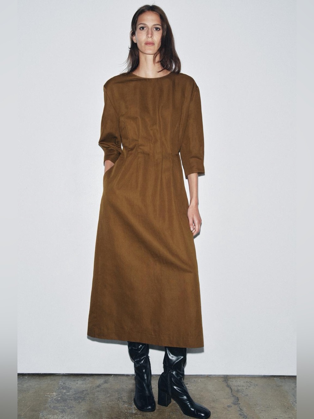 Zara Tan-Brown Midi Dress - Picture 4 of 13